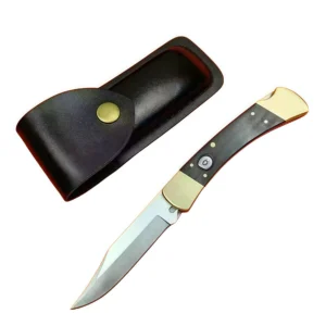 8-inch brass and sandalwood folding switchblade knife