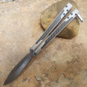 THEONE Titanium handle with carbon fiber inlay EX-10 Damascus butterfly slash knife