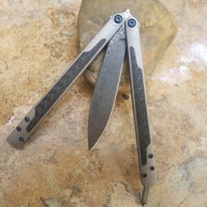 THEONE Titanium handle with carbon fiber inlay EX-10 Damascus butterfly slash knife