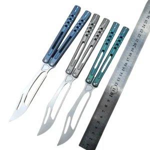 heone titanium handle orca killer whale practice blade butterfly fling knife