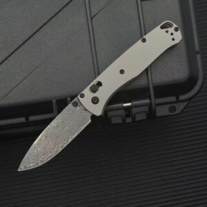 Damascus plain handle folding switchblade knife