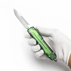 Green translucent handle OTF knife