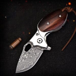 Rosewood Damascus steel knife folding knife self-defense knife disassembled mini keychain portable folding knife