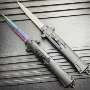 9 inch Auto knife Italian Stiletto Style OTF Knife Damascus Etch