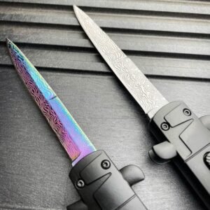 9 inch Auto knife Italian Stiletto Style OTF Knife Damascus Etch