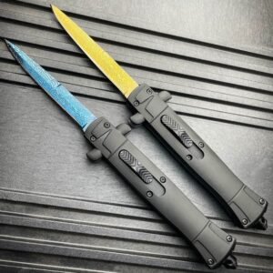 9 inch Auto knife Italian Stiletto Style OTF Knife Damascus Etch