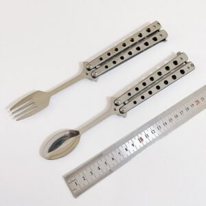 Balisong Spoon Butterfly Training Knife Practice Knife Throwing Carry Soup Spoon Fork