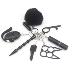 Safety Keychain UK Self Defense Keychain 8-Piece Multifunctional Black