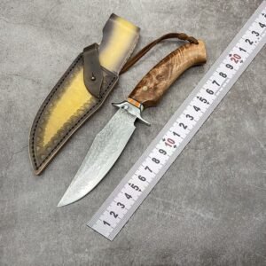 Maple Leaf Outdoor Damascus Steel Straight Knife Handmade Camping Equipment