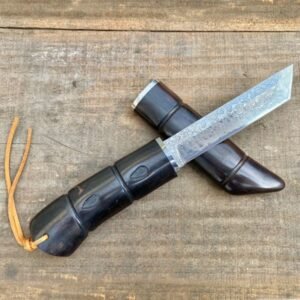 Damascus knife with wooden case, wilderness hand-held meat, portable survival knife