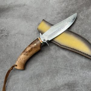 Maple Leaf Outdoor Damascus Steel Straight Knife Handmade Camping Equipment