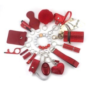 Womens Safety Items 15-Piece Self-Defense Keychain Red