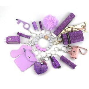 Womens Safety Items 15-Piece Self-Defense Keychain Purple
