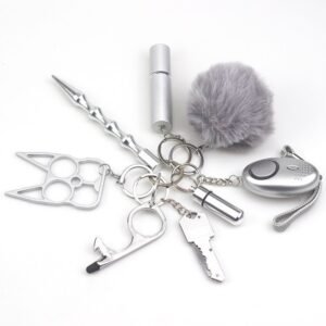 Safety Keychain UK Self Defense Keychain 8-Piece Multifunctional Grey