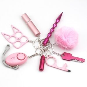 Safety Keychain UK Self Defense Keychain 8-Piece Multifunctional Pink