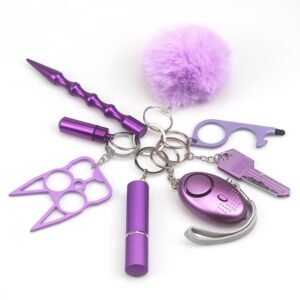 Safety Keychain UK Self Defense Keychain 8-Piece Multifunctional Purple