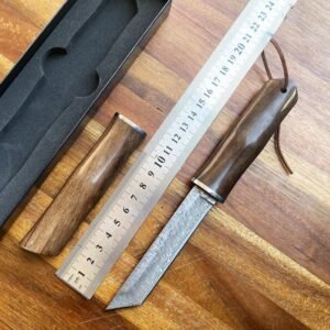 Bamboo forged Damascus steel straight knife collection sheath knife outdoor knife self-defense