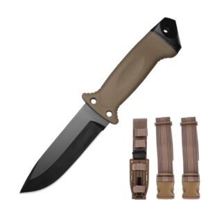 Hunting half-tooth knife Outdoor survival knife Portable self-defense knife-Brown