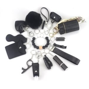 Womens Safety Items 15-Piece Self-Defense Keychain Black