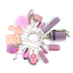 Womens Safety Items 15-Piece Self-Defense Keychain Pink