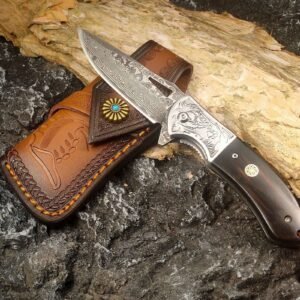 Damascus steel outdoor folding knife self-defense knife field knife high hardness sharp wilderness survival knife