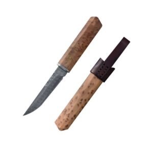 Forged Damascus steel knife with high hardness and portable handle Camping white shadow wooden knife