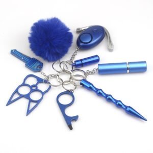 Safety Keychain UK Self Defense Keychain 8-Piece Multifunctional Blue