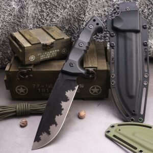 Camping outdoor survival knife portable knife high hardness straight knife sharp survival knife integrated keel high hardness tactical knife–Black-1