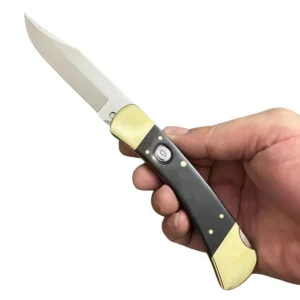 8-inch brass and sandalwood folding switchblade knife