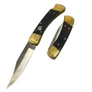 8-inch brass and sandalwood folding switchblade knife
