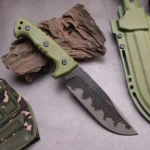Camping outdoor survival knife portable knife high hardness straight knife sharp survival knife integrated keel high hardness tactical knife–Green-1